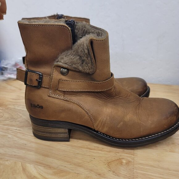 Taos Combo Leather Boot Faux Fur Lining Snap Buckle Side Zip Brown Women's 10 - Picture 4 of 11